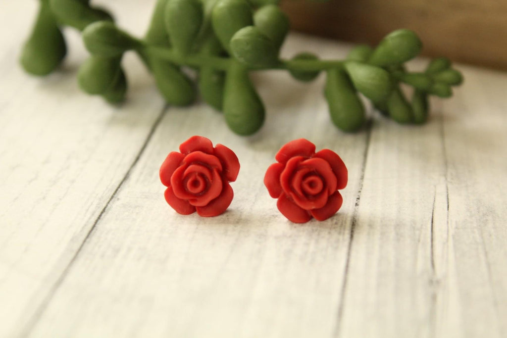 12mm Red Flower Earrings