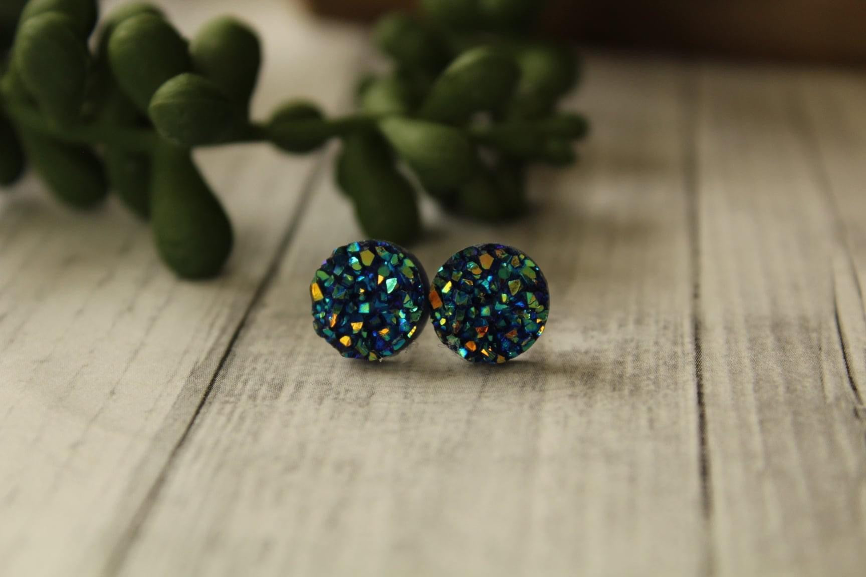 10mm Blue Green Earrings