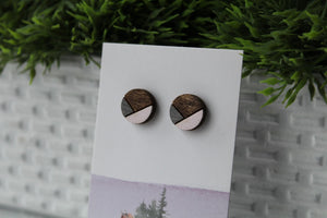 Circle Wood Earrings Metallic Dark Grey/Pink