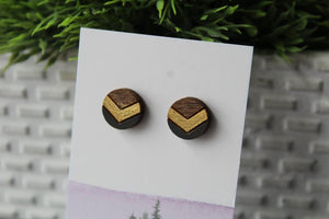 Wood Geometric Earrings Chevron Gold/Dark Grey