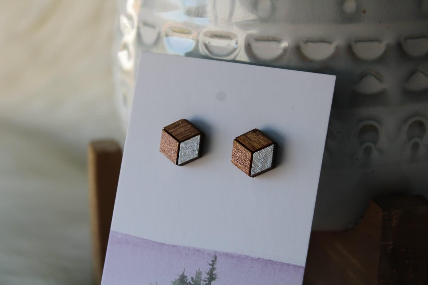Wood Earrings Metallic Rose Gold/Silver