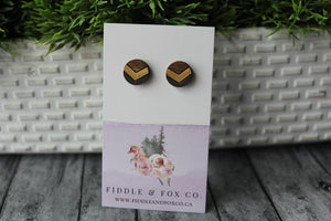 Wood Geometric Earrings Chevron Gold/Dark Grey