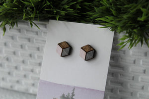 Wood Earrings Pink/Metallic Dark Grey
