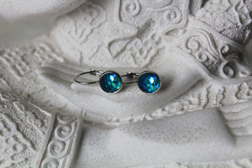 8mm Blue Mermaid Earrings