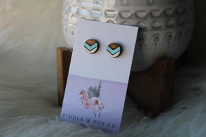 Wood Earrings Metallic Blue/White Chevron