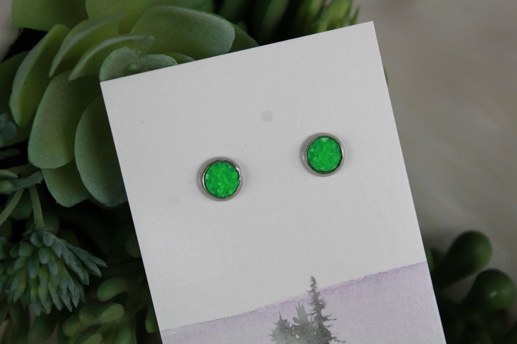 6mm Neon Green Earrings