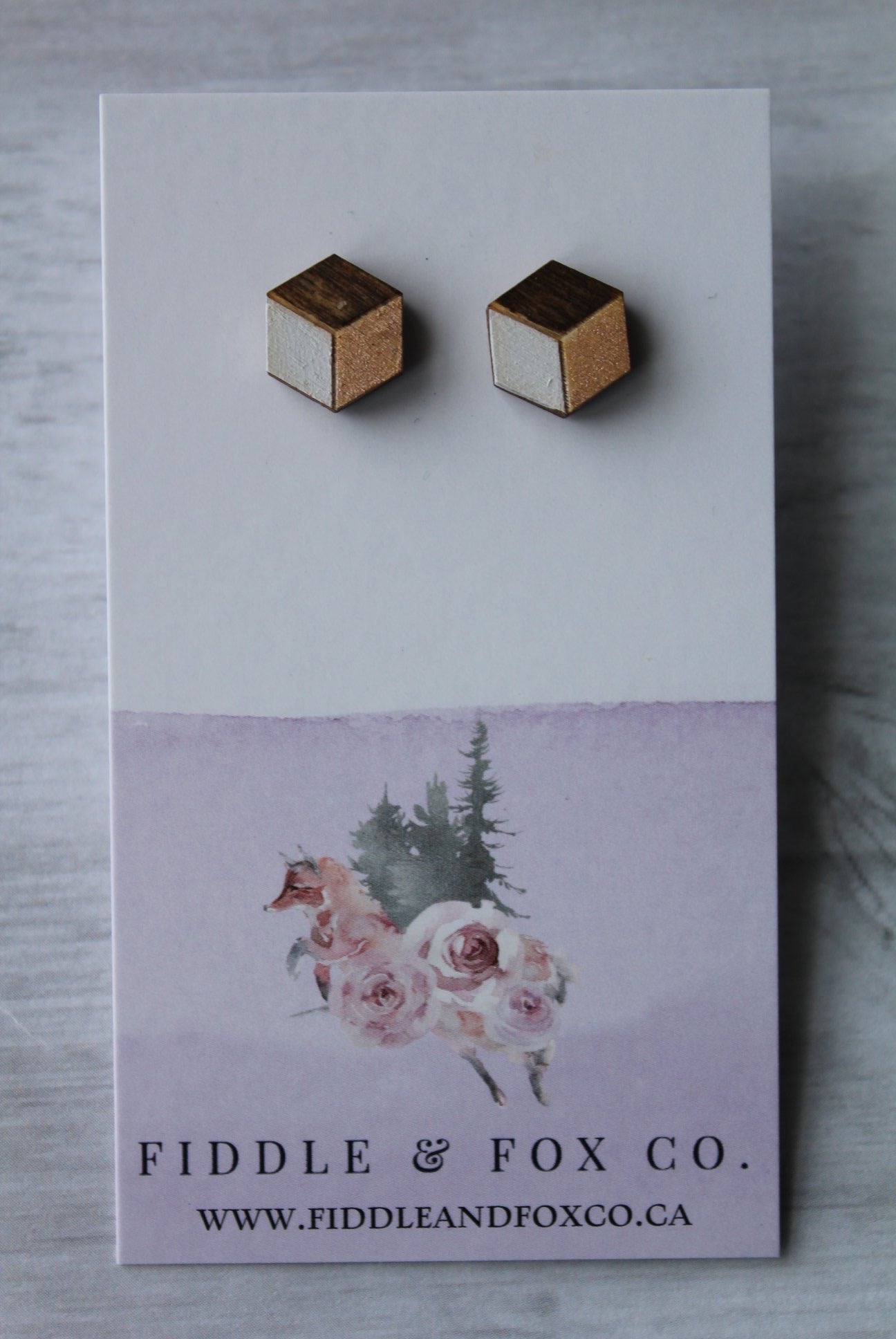 Geometric Wood Earrings • White/Rose Gold