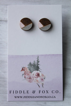 Geometric Wood Earrings • Pink/Silver