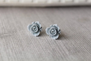 Grey Rose Earrings