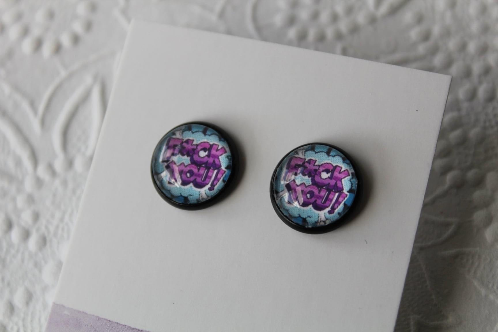 12mm Fuck You/Black Earring
