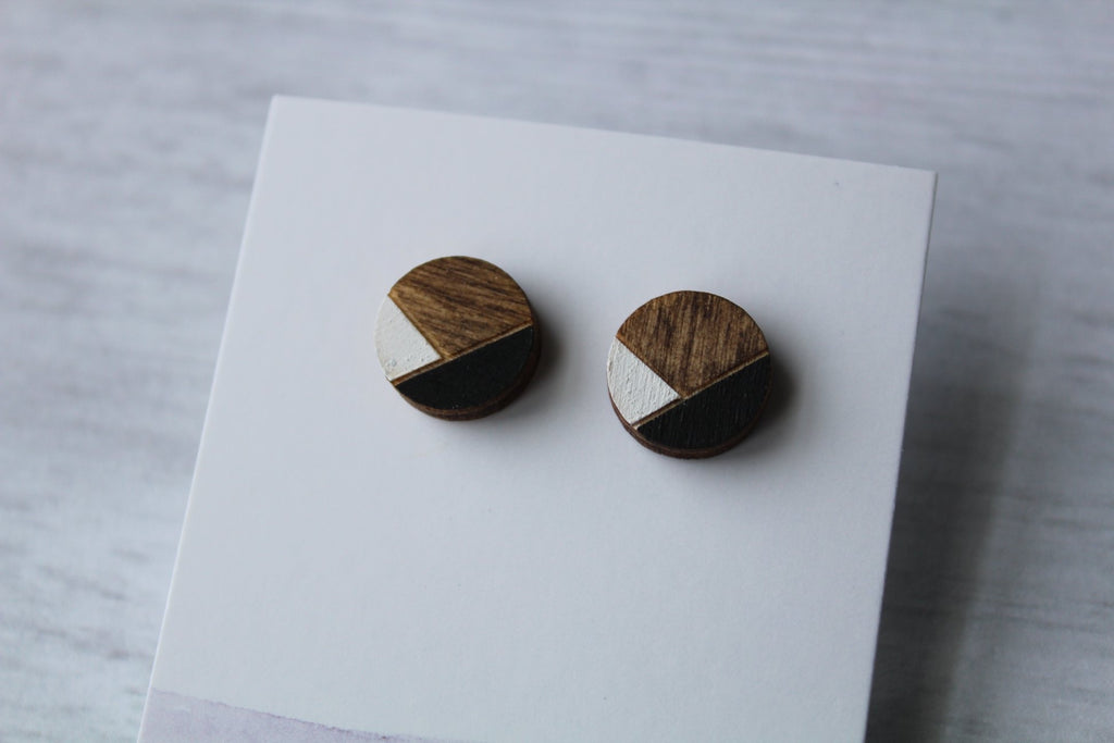 Geometric Wood Earrings • Black/White