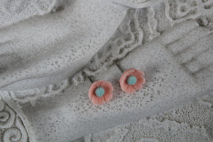 8mm pink/teal flower earrings