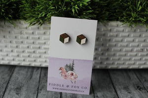 Wood Earrings Green/White