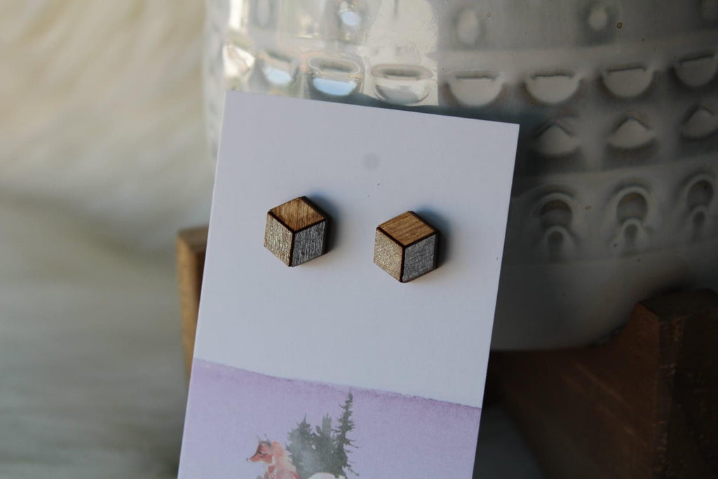 Wood Earrings Metallic Taupe/Dark Grey