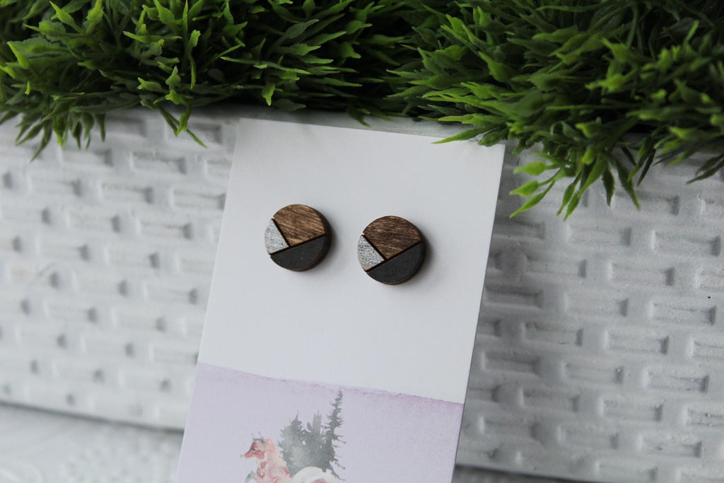 Wood Silver/Black Earrings