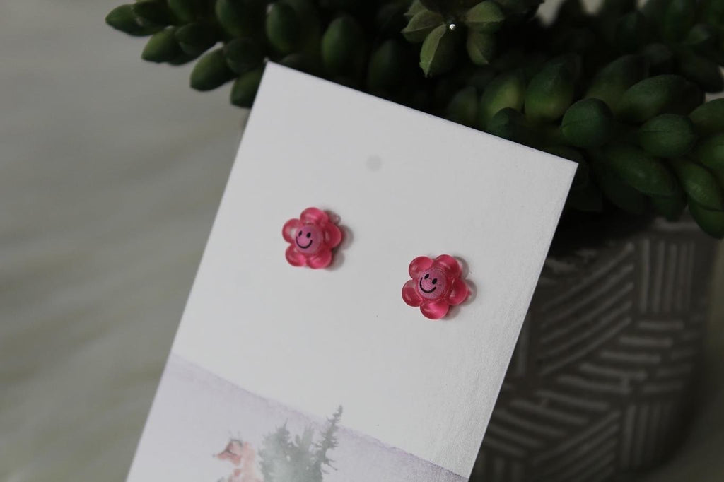 8mm Hot Pink Smiley Flower Earrings