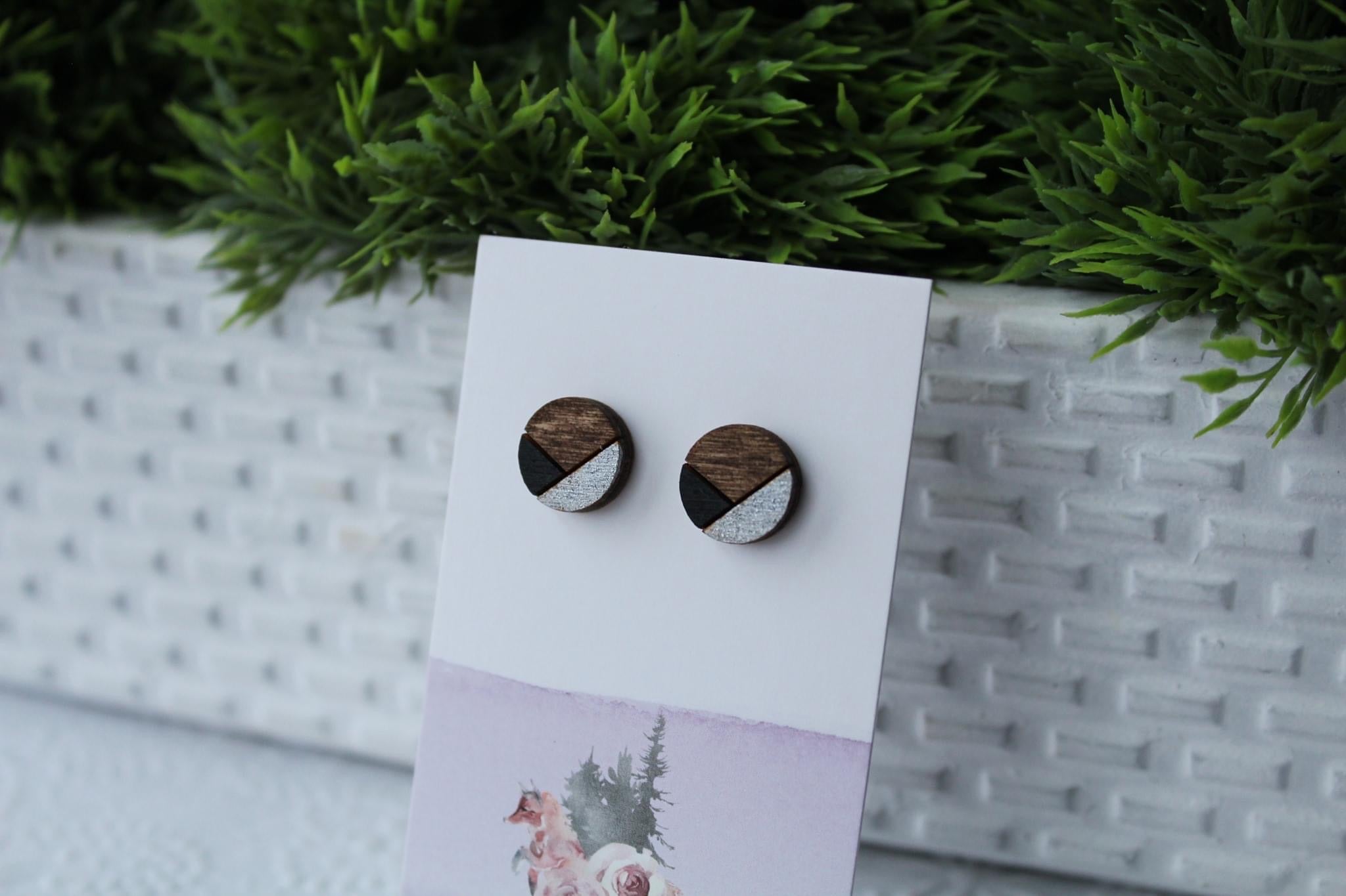Wood Black/Silver Earrings