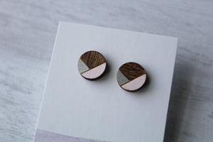 Geometric Wood Earrings • Silver/Pink