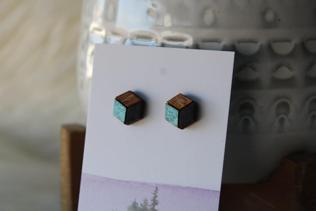 Wood Earring Metallic Blue/Black 1