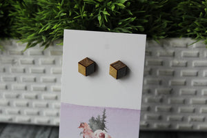 Wood Geometric Earrings Metallic Gold/Dark Grey