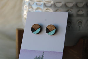 Wood Earrings Black/Metallic Blue