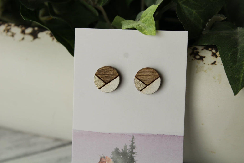 12mm Metallic champagne/white wood earrings