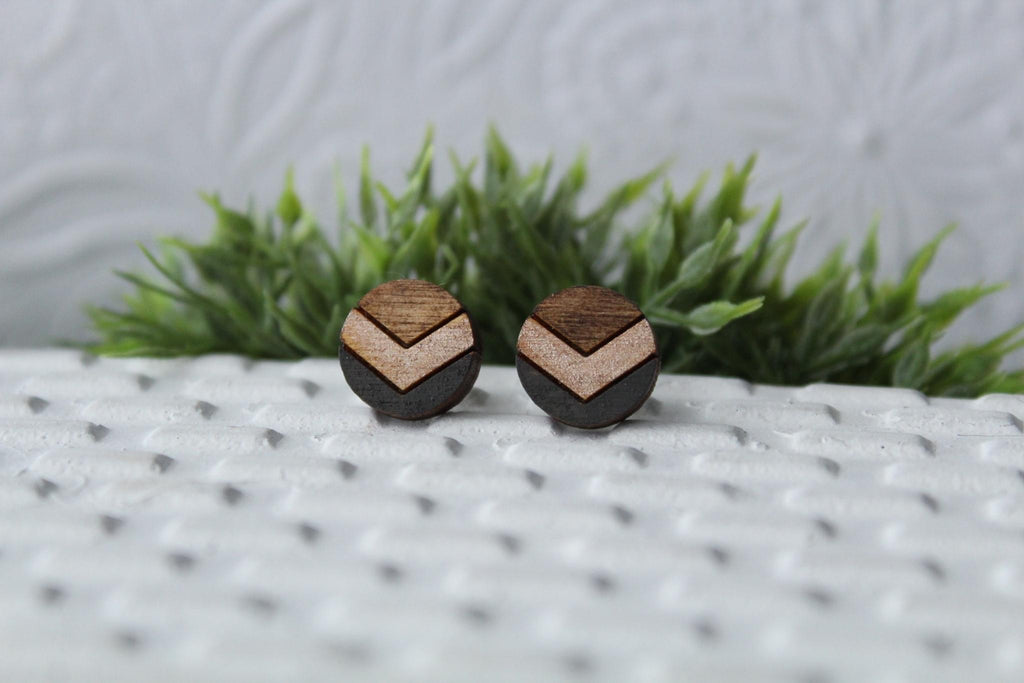 Chevron Wood Grey/Rose Gold Earrings