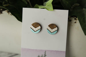 12mm Champagne/metallic blue wood earrings
