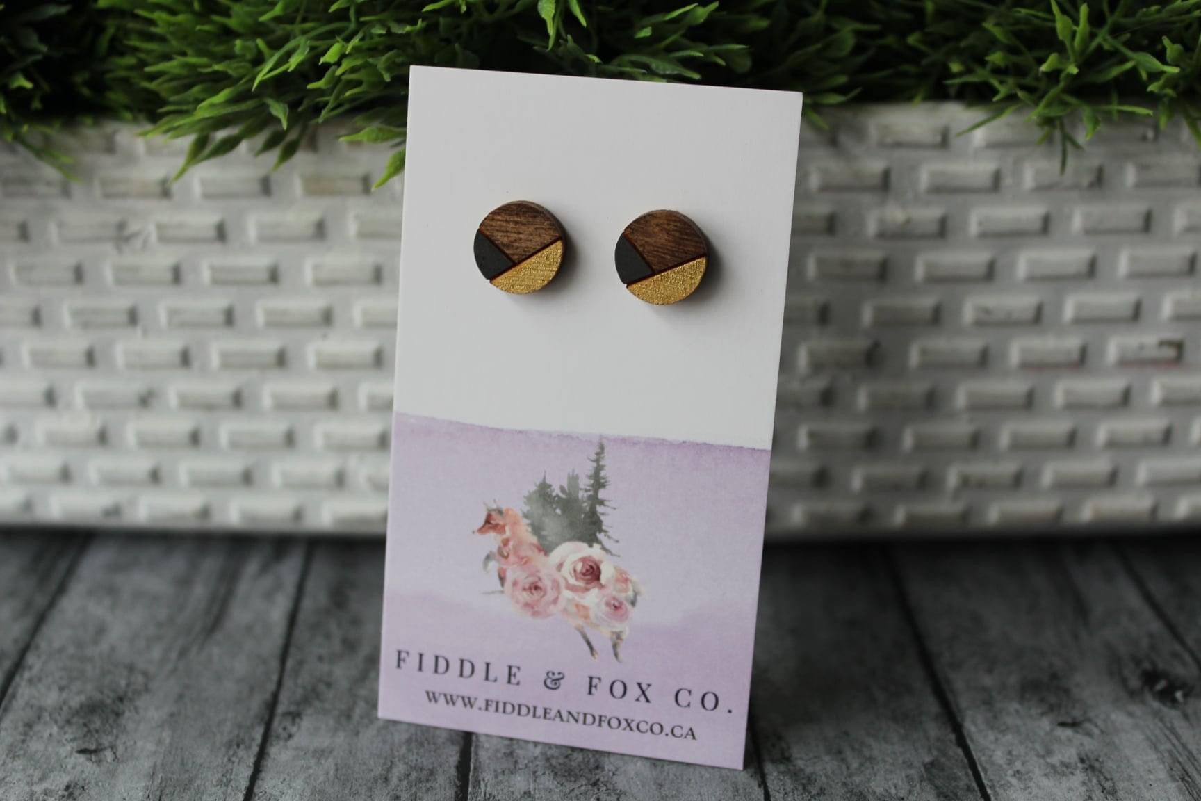 Wood Geometric Earrings Dark Grey/Metallic Gold