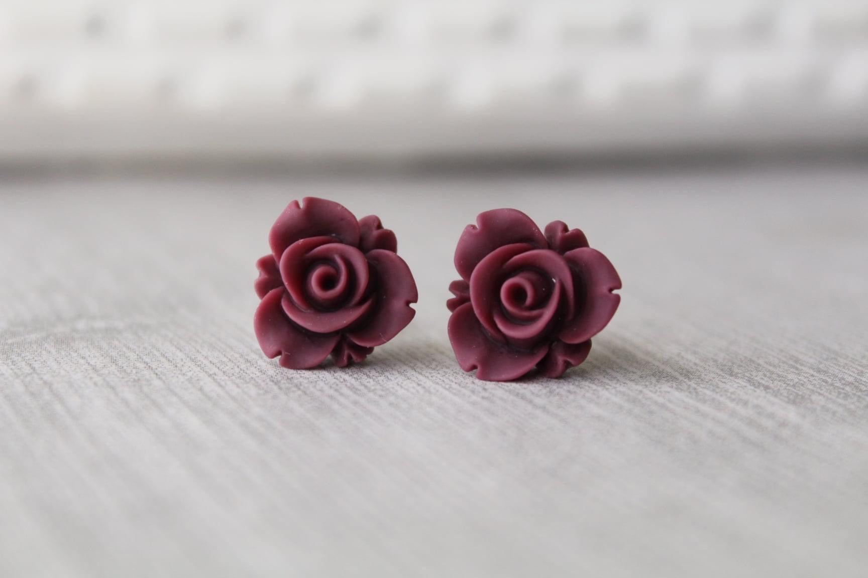Burgundy Rose Earrings