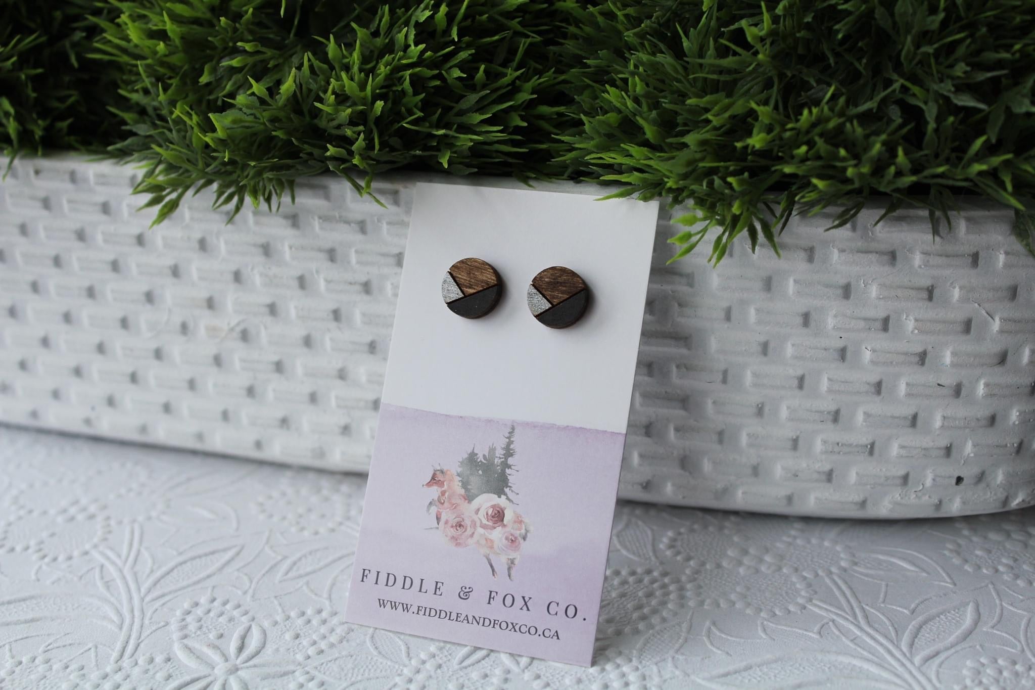 Wood Silver/Black Earrings