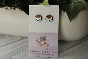 12mm Champagne/metallic blue wood earrings