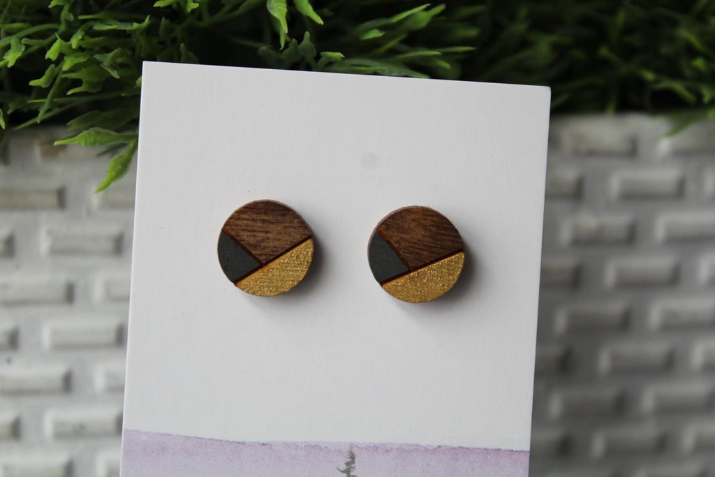 Wood Geometric Earrings Dark Grey/Metallic Gold