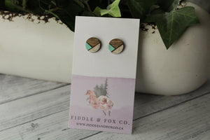 12mm Green/Metallic Taupe wood earrings
