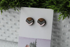 Wood Chevron Earrings Metallic Dark Grey/Pink