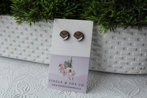 Wood Chevron Earrings Metallic Dark Grey/Pink