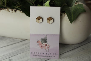 12mm Metallic champagne/white wood earrings