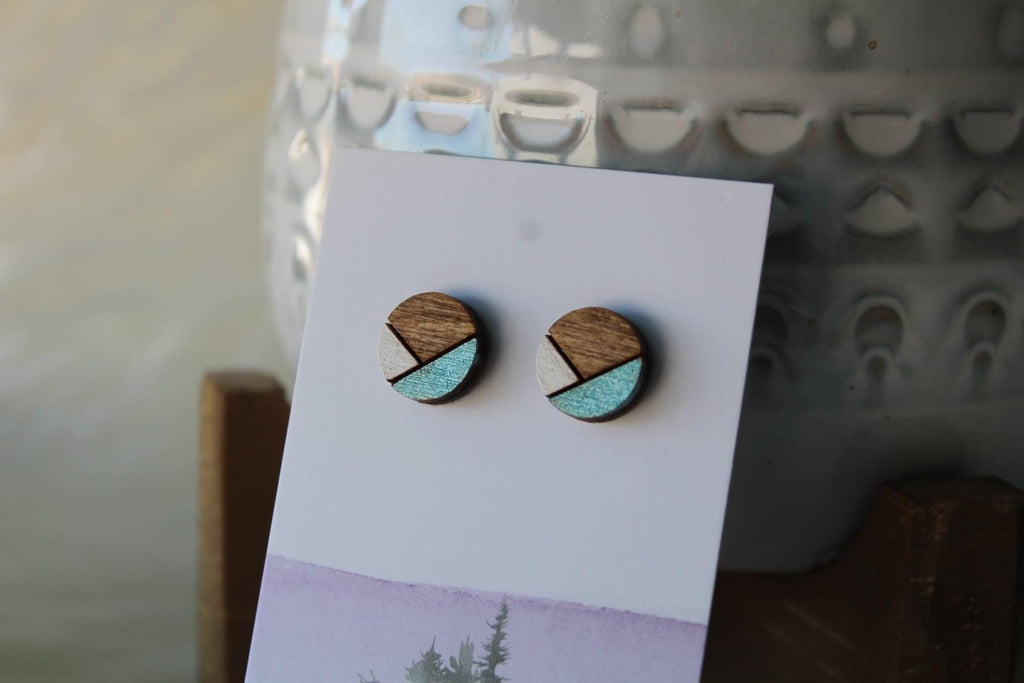 Wood Earrings White/Metallic Blue