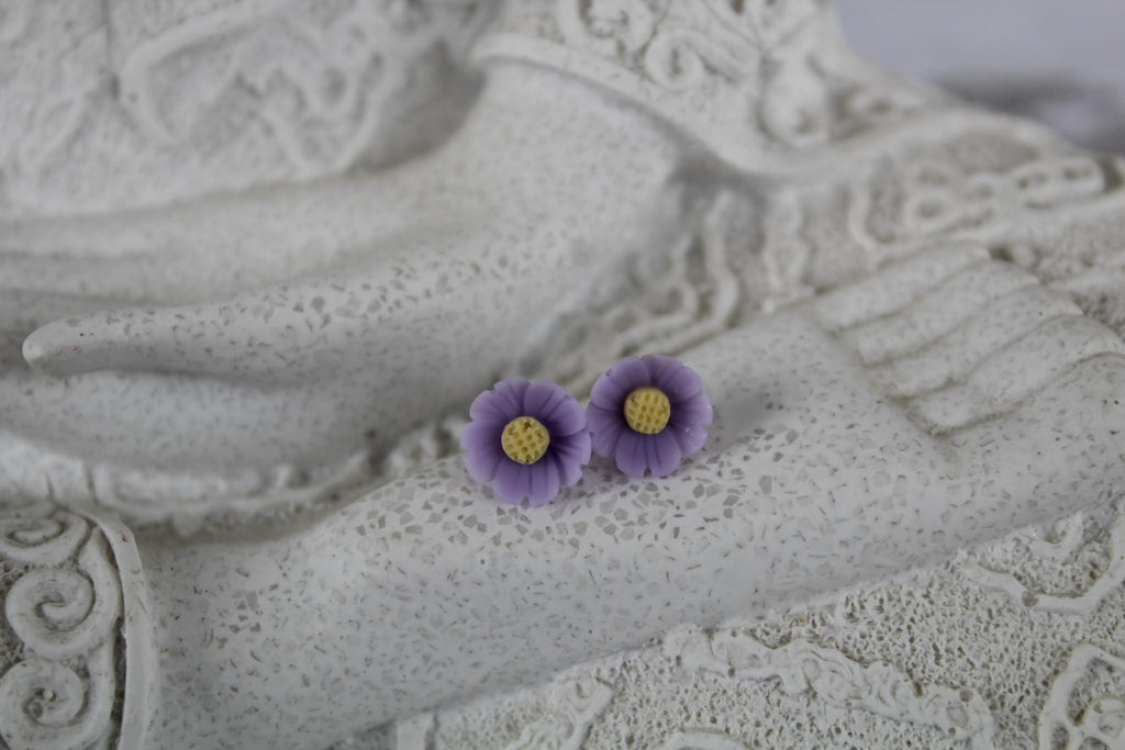 8mm purple/yellow flower earrings