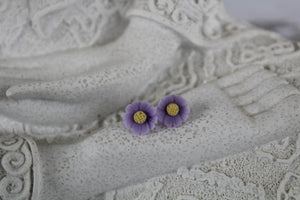 8mm purple/yellow flower earrings