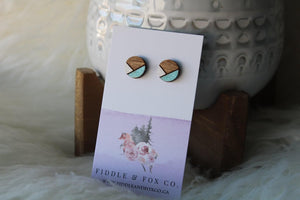 Wood Earrings White/Metallic Blue