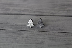 Silver Glitter Christmas Earrings