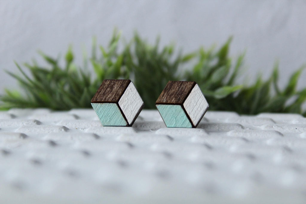 Wood Mint/White Earrings