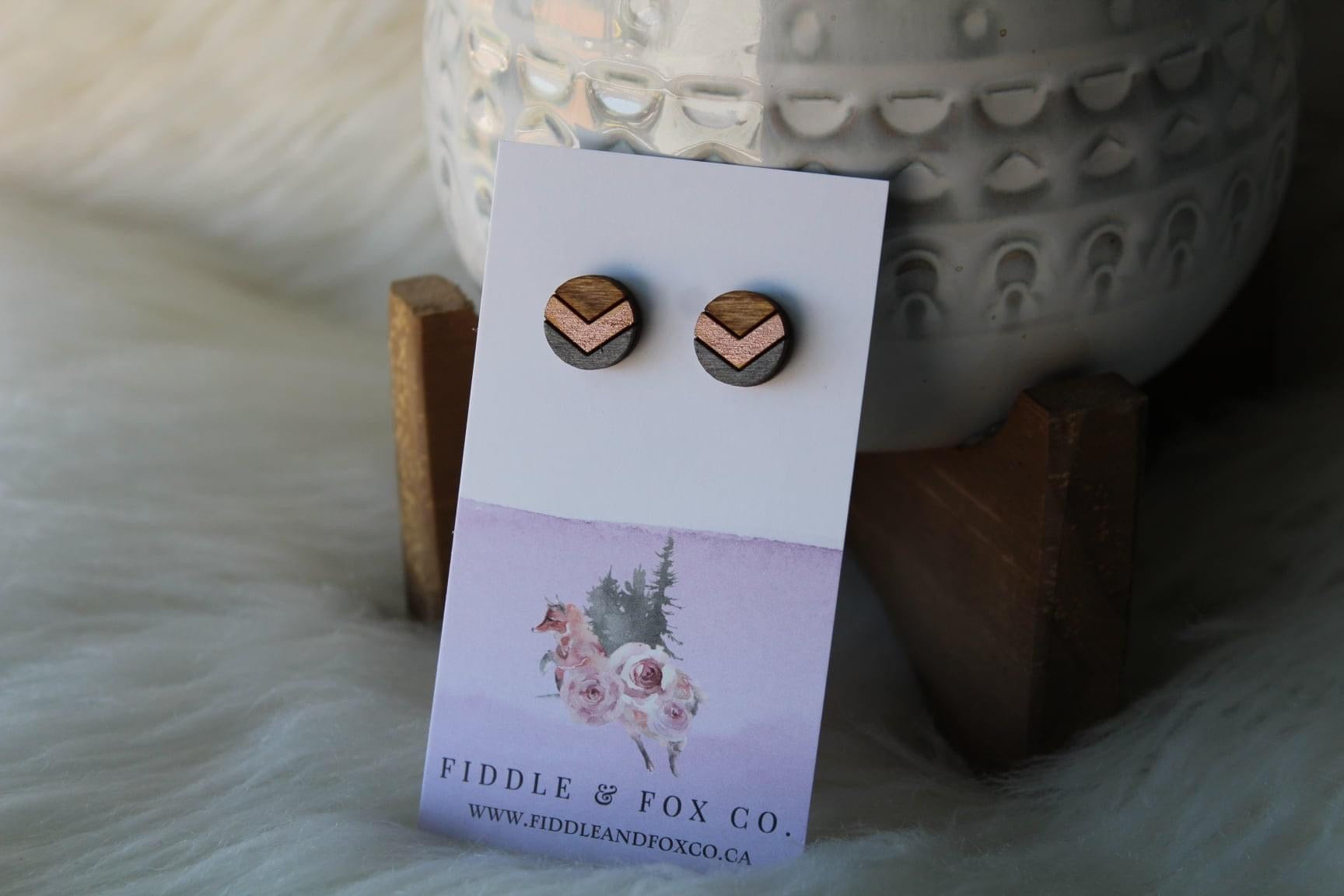 Wood Earrings Metallic Rose Gold/Dark Grey