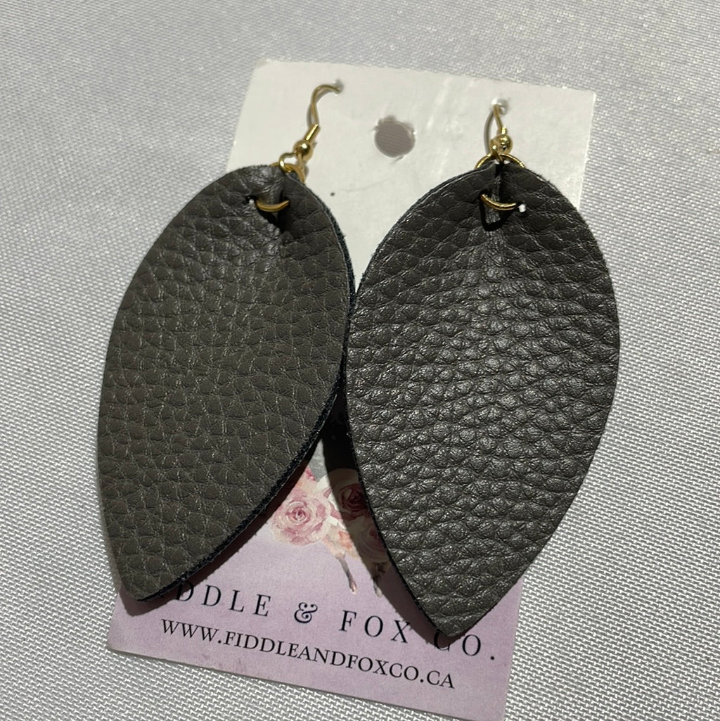 Dark Grey Leather Earrings