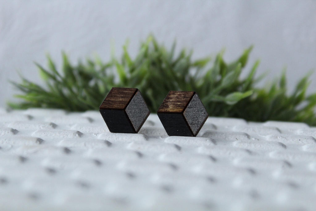 Wood Black/Metallic Grey Earrings