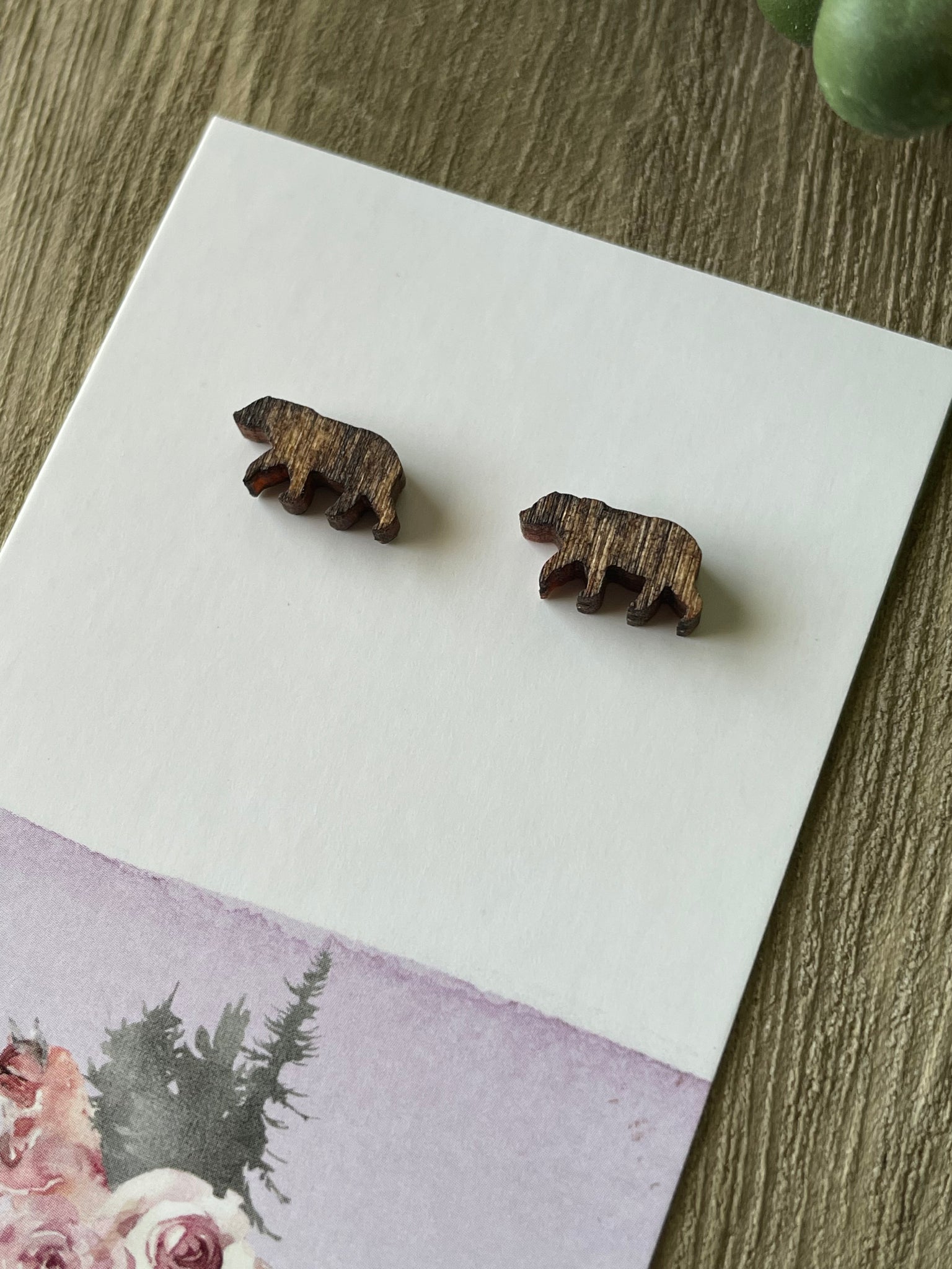 Brown Bear Wood Earrings