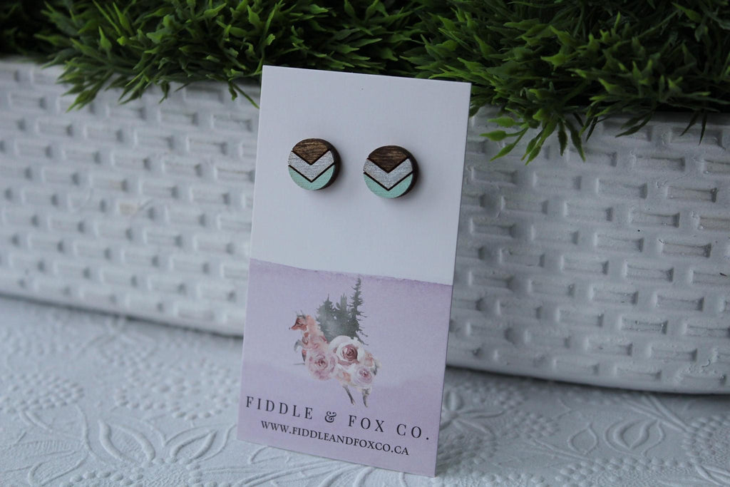 Wood Chevron Silver/Mint Earrings