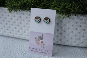 Wood Chevron Silver/Mint Earrings