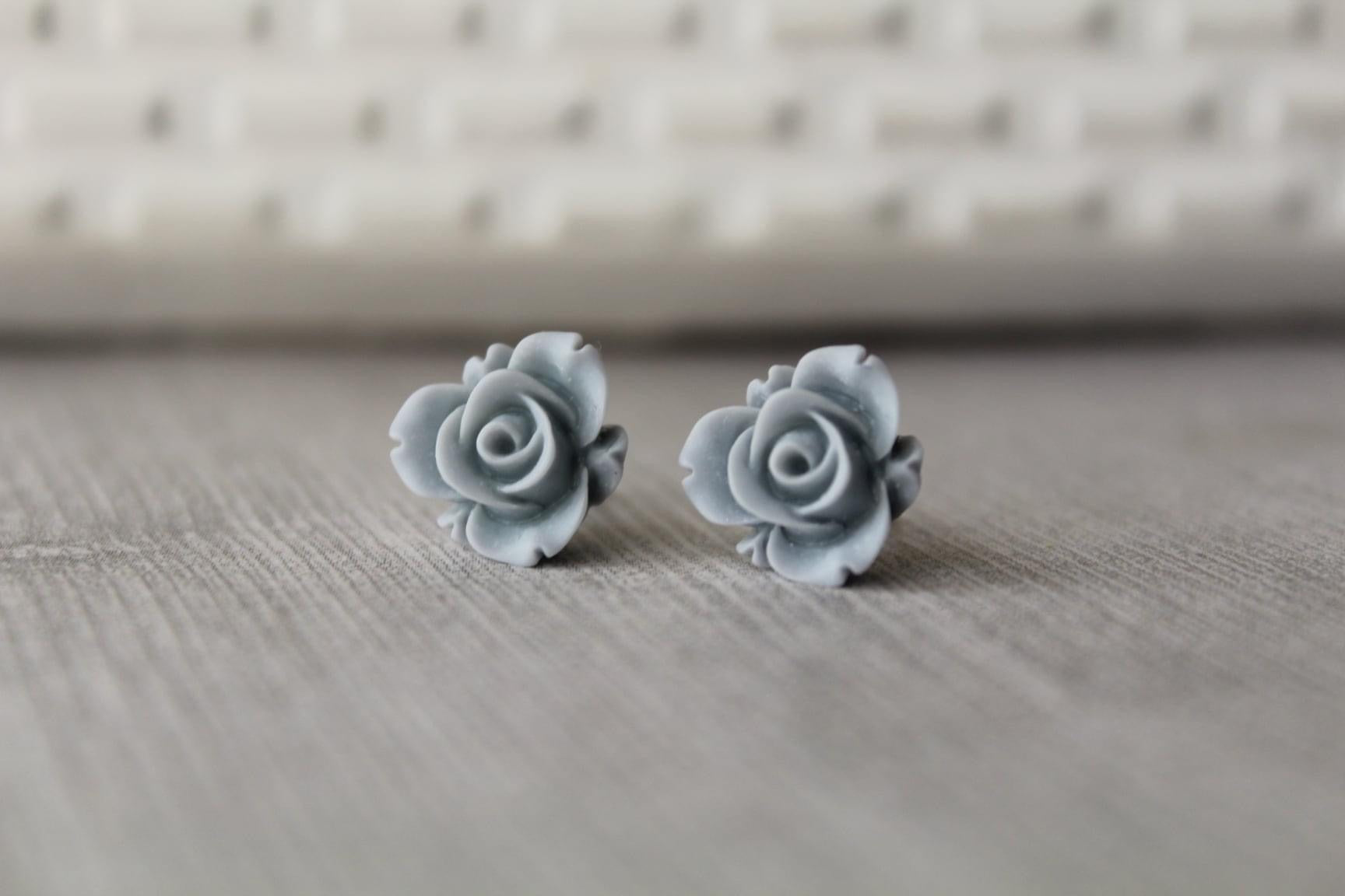 Grey Rose Earrings